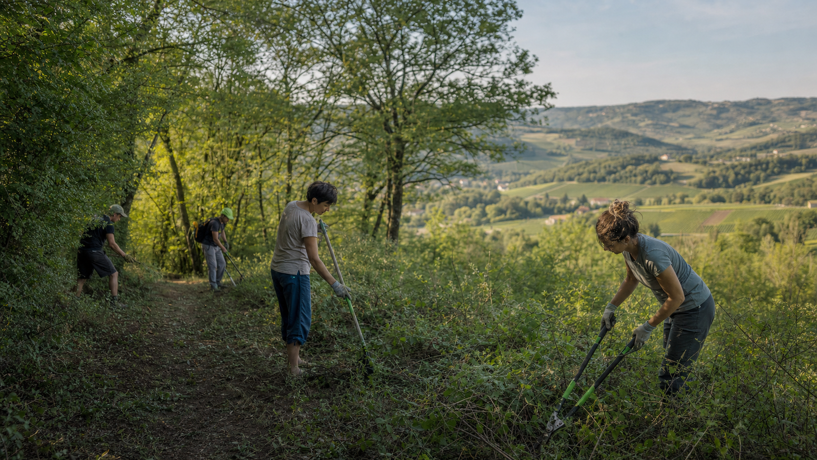 Bénévoles des Chemins de Villette réunis sur le terrain