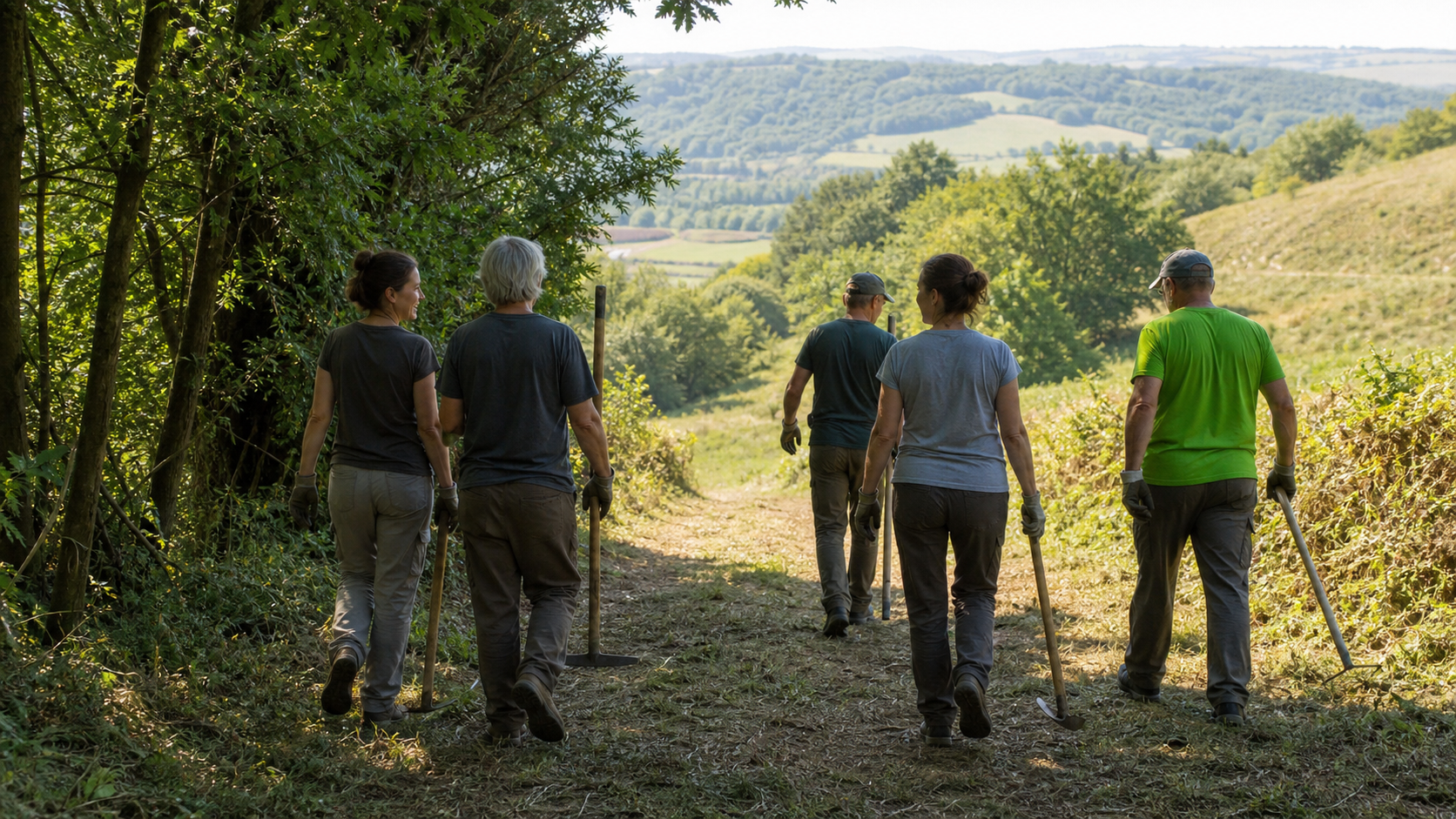 Bénévoles sur un chemin récemment remis en état